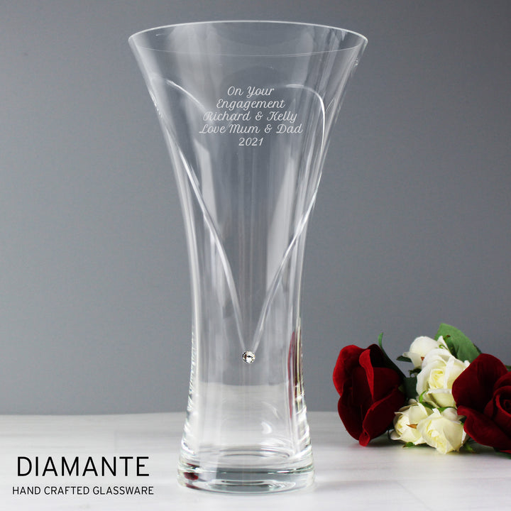 Buy Personalised Engraved Large Hand Cut Diamante Heart Vase available now at www.giftsfinder.co.uk