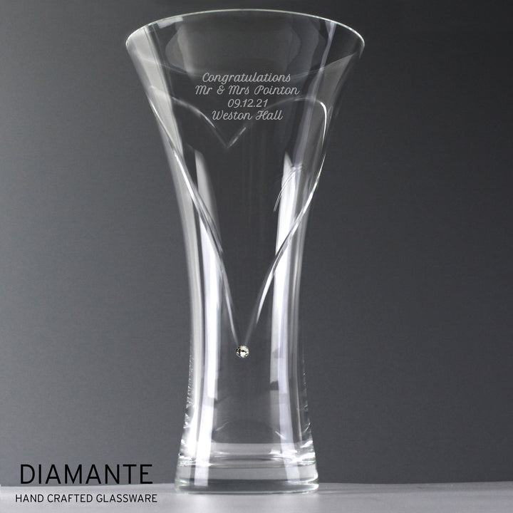 Buy Personalised Large Hand Cut Diamante Heart Vase available now at www.giftsfinder.co.uk