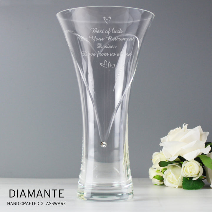 Buy Personalised Large Hand Cut Little Hearts Diamante Vase available now at www.giftsfinder.co.uk