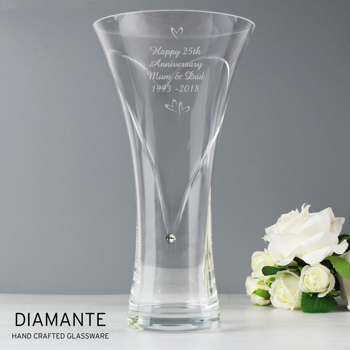 Buy Personalised Large Hand Cut Little Hearts Diamante Vase available now at www.giftsfinder.co.uk