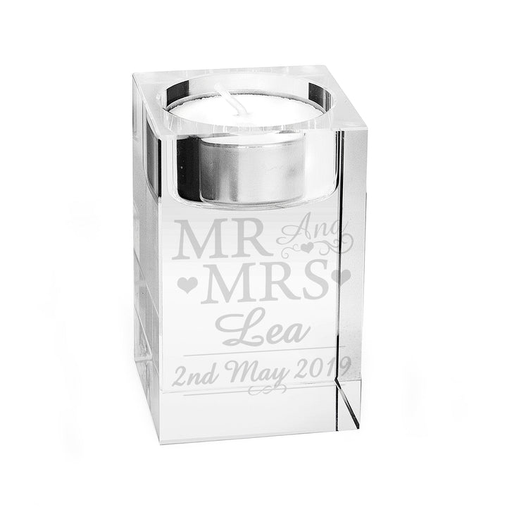 Personalised Mr & Mrs Glass Tea Light Candle Holder - part of the Gifts Finder Personalised Candle Holders collection