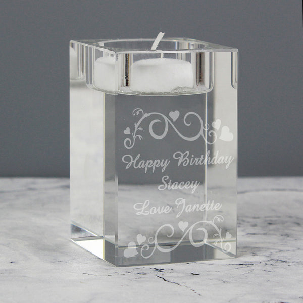 Buy Personalised Ornate Swirl Glass Tea Light Candle Holder at www.giftsfinder.co.uk