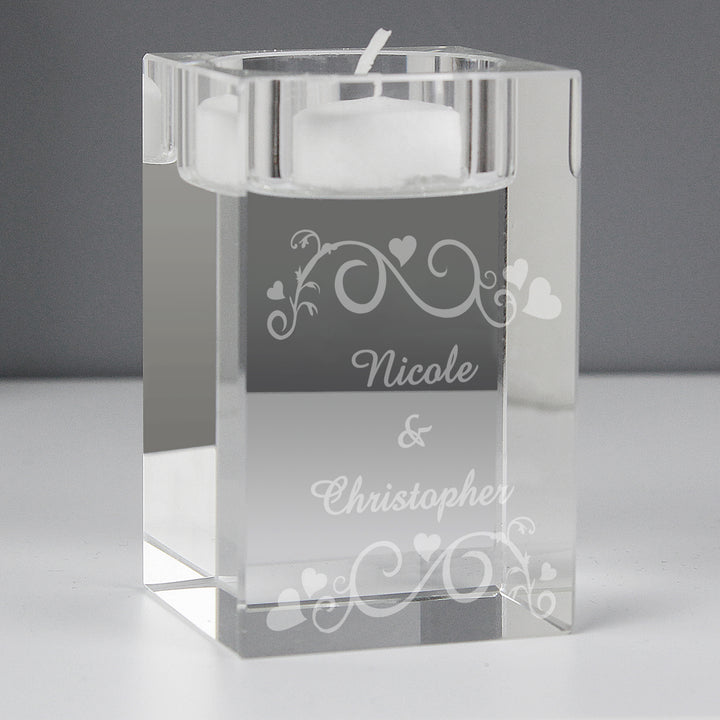 Personalised Ornate Swirl Glass Tea Light Candle Holder - part of the Gifts Finder Personalised Candle Holders collection