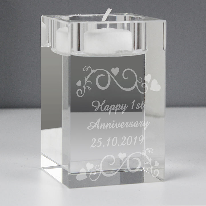 Personalised Ornate Swirl Glass Tea Light Candle Holder - part of the Gifts Finder Personalised Candle Holders collection