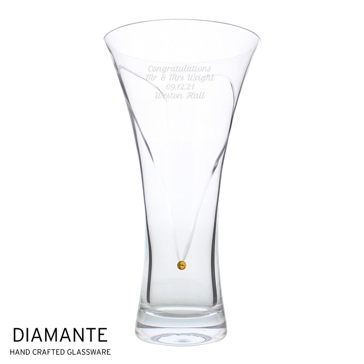 Buy Personalised Large Hand Cut Gold Diamante Heart Vase available now at www.giftsfinder.co.uk