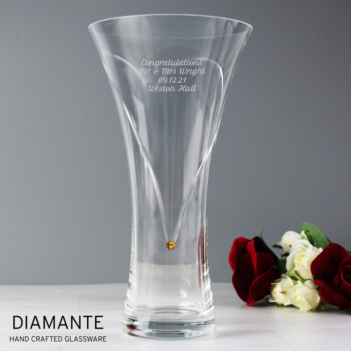 Buy Personalised Large Hand Cut Gold Diamante Heart Vase available now at www.giftsfinder.co.uk