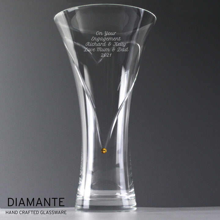 Buy Personalised Large Hand Cut Gold Diamante Heart Vase available now at www.giftsfinder.co.uk