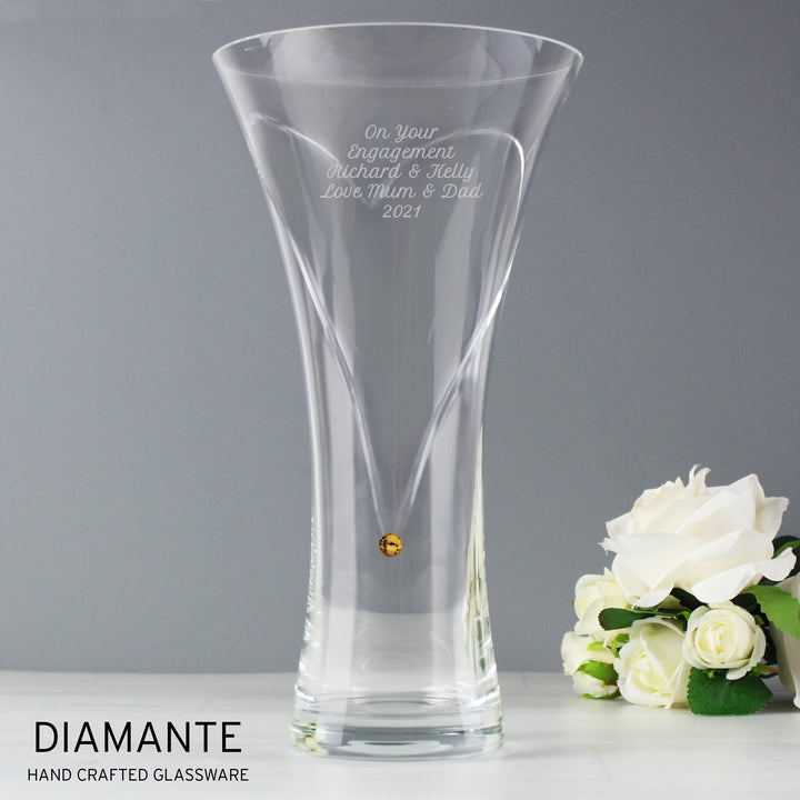 Buy Personalised Large Hand Cut Gold Diamante Heart Vase available now at www.giftsfinder.co.uk