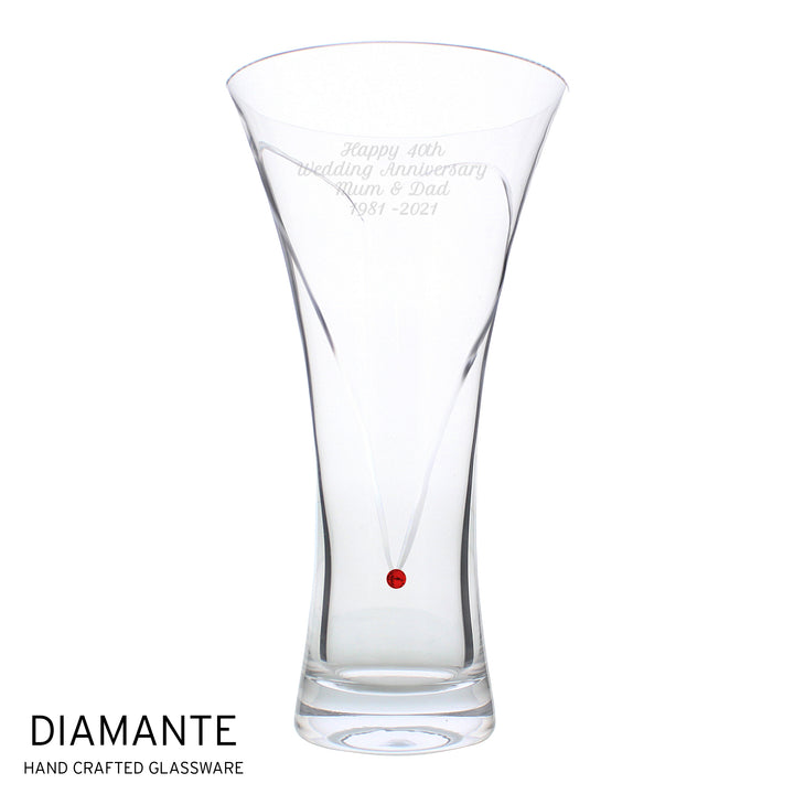 Buy Personalised Large Hand Cut Ruby Diamante Heart Vase available now at www.giftsfinder.co.uk