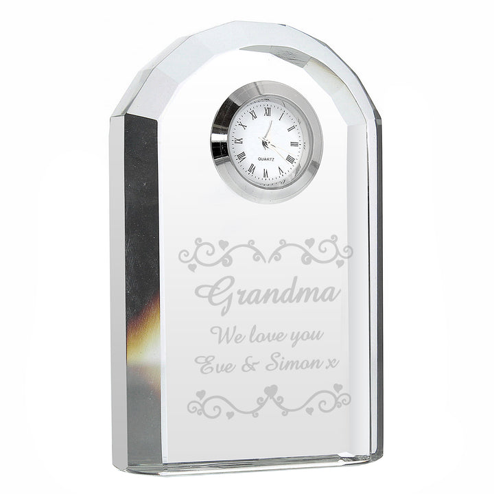 Buy Personalised Heart Swirl Crystal Clock available now at www.giftsfinder.co.uk