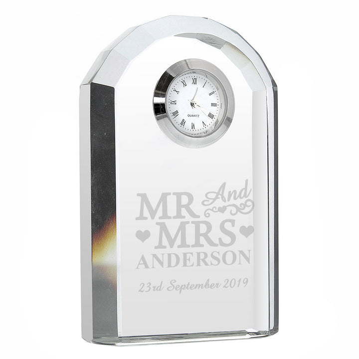 Buy Personalised Mr & Mrs Crystal Clock available now at www.giftsfinder.co.uk