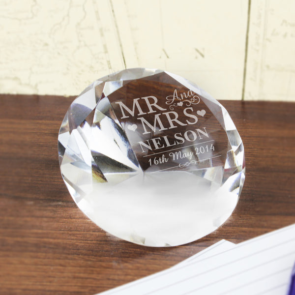 Buy Personalised Mr & Mrs Diamond Paperweight available now at www.giftsfinder.co.uk