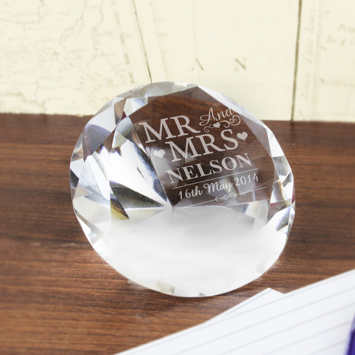 Buy Personalised Mr & Mrs Diamond Paperweight available now at www.giftsfinder.co.uk