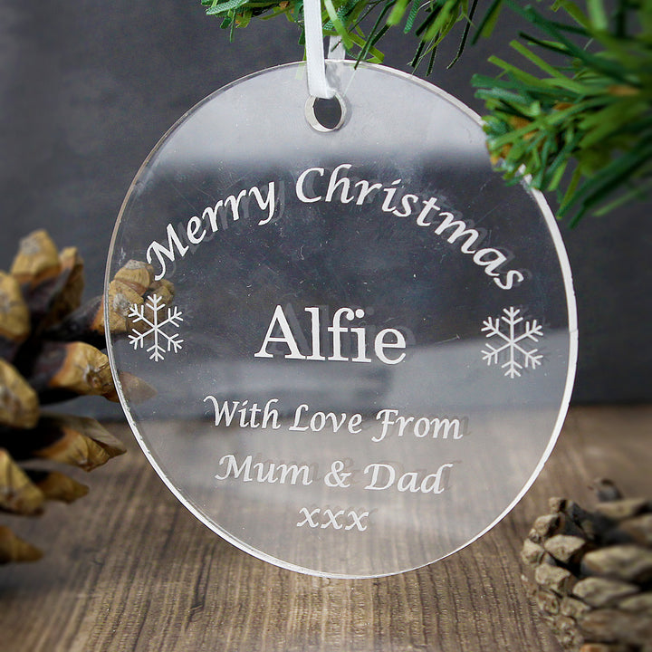 Buy Personalised Acrylic Bauble Decoration available now at www.giftsfinder.co.uk