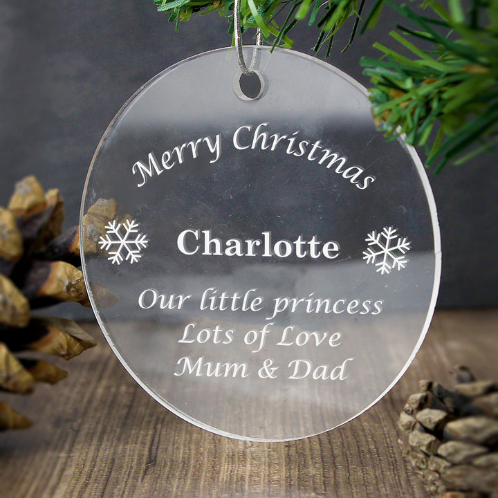 Buy Personalised Acrylic Bauble Decoration available now at www.giftsfinder.co.uk