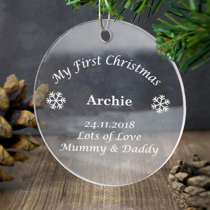 Buy Personalised Acrylic Bauble Decoration available now at www.giftsfinder.co.uk