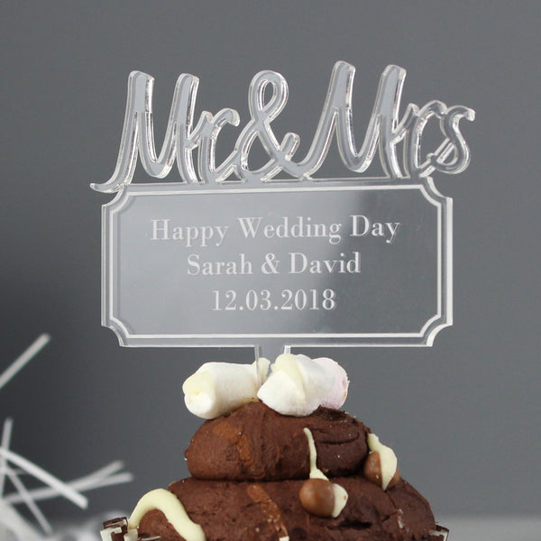 Buy Personalised Mr & Mrs Plaque Acrylic Cake Topper at www.giftsfinder.co.uk