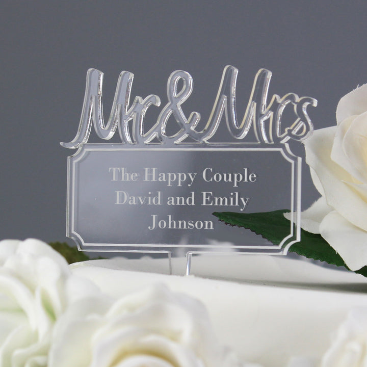 Buy Personalised Mr & Mrs Plaque Acrylic Cake Topper at www.giftsfinder.co.uk