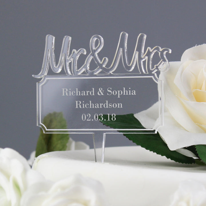 Buy Personalised Mr & Mrs Plaque Acrylic Cake Topper at www.giftsfinder.co.uk