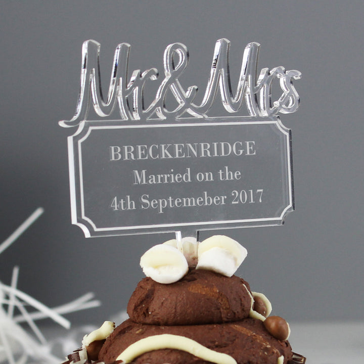 Buy Personalised Mr & Mrs Plaque Acrylic Cake Topper at www.giftsfinder.co.uk