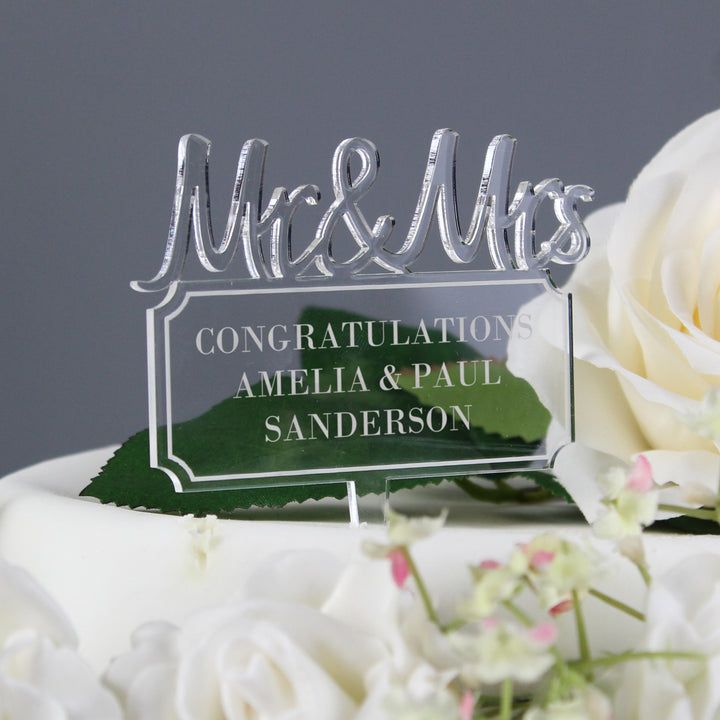 Buy Personalised Mr & Mrs Plaque Acrylic Cake Topper at www.giftsfinder.co.uk