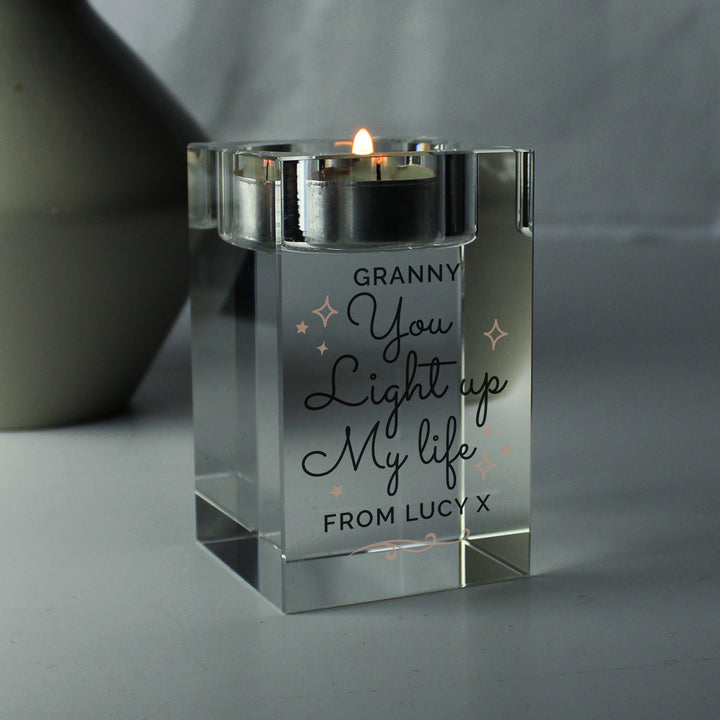 Buy Personalised You Light Up My Life Glass Tea Light Holder at www.giftsfinder.co.uk