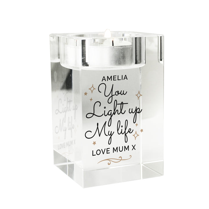 Buy Personalised You Light Up My Life Glass Tea Light Holder at www.giftsfinder.co.uk