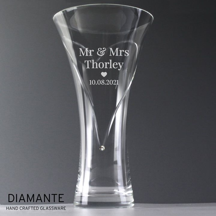 Buy Personalised Mr & Mrs Large Hand Cut Diamante Heart Vase available now at www.giftsfinder.co.uk