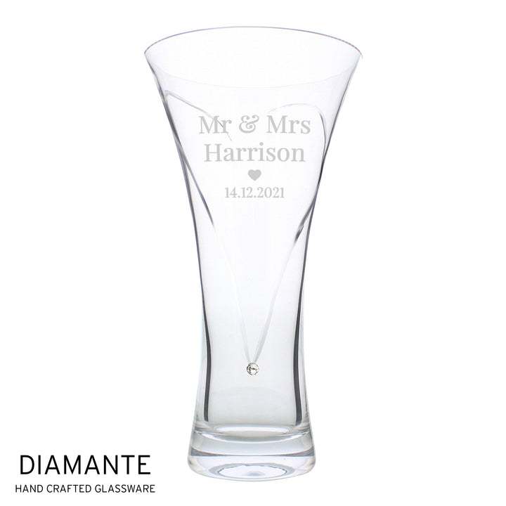 Buy Personalised Mr & Mrs Large Hand Cut Diamante Heart Vase available now at www.giftsfinder.co.uk