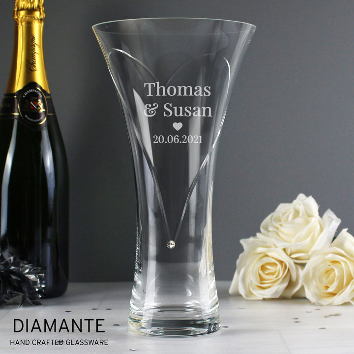 Buy Personalised Mr & Mrs Large Hand Cut Diamante Heart Vase available now at www.giftsfinder.co.uk