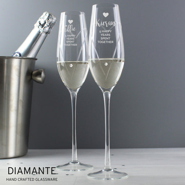 Buy Personalised Hand Cut Heart Celebration Pair of Flutes with Gift Box available now at www.giftsfinder.co.uk