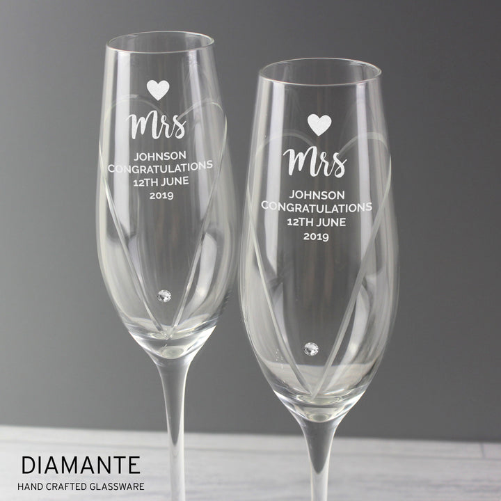 Personalised Hand Cut Heart Celebration Pair Of Flutes With Gift Box - part of the Gifts Finder Personalised Wedding Champagne Flutes collection