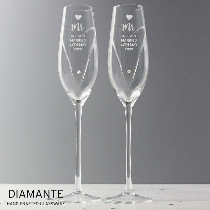 Personalised Hand Cut Heart Celebration Pair Of Flutes With Gift Box - part of the Gifts Finder Personalised Wedding Champagne Flutes collection