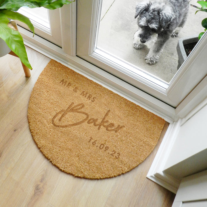 Buy Personalised Couples Half Moon Indoor Doormat available now at www.giftsfinder.co.uk