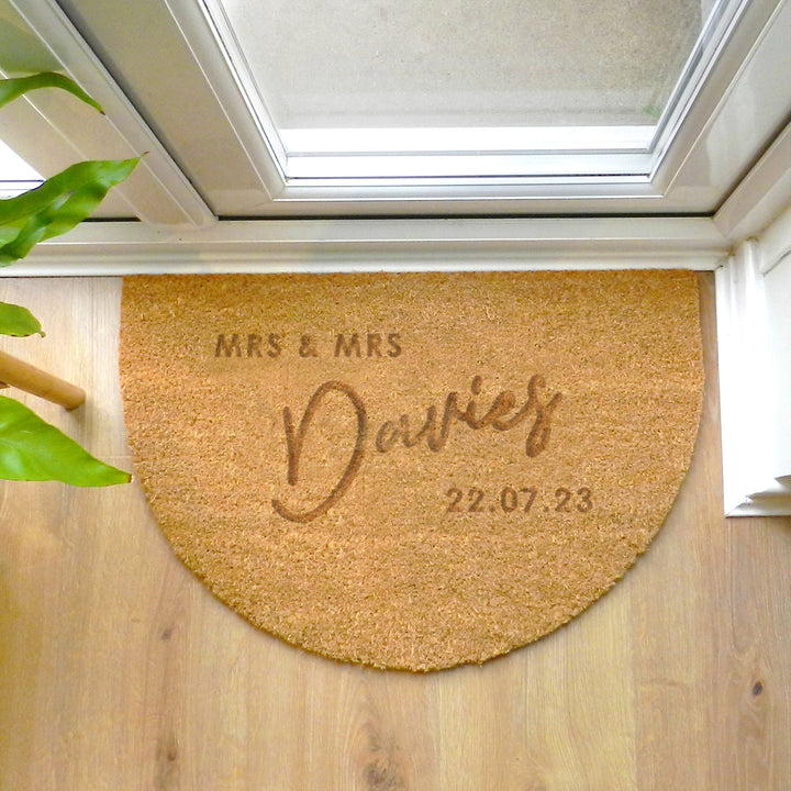 Buy Personalised Couples Half Moon Indoor Doormat available now at www.giftsfinder.co.uk