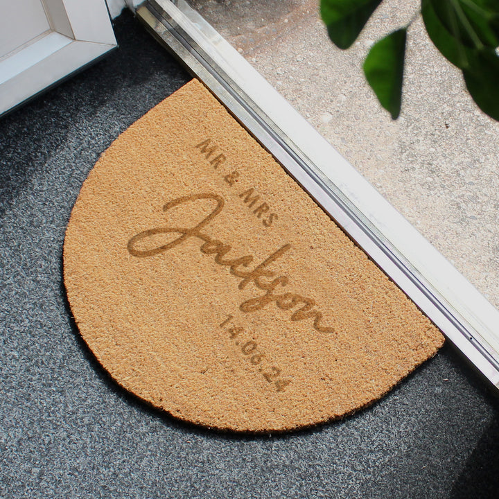 Buy Personalised Couples Half Moon Indoor Doormat available now at www.giftsfinder.co.uk