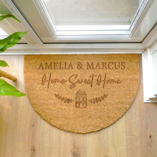 Personalised Home Sweet Home Half Moon Indoor Doormat in gift category Personalised Doormats