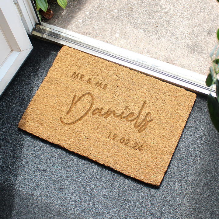 Buy Personalised Couples Rectangle Indoor Doormat available now at www.giftsfinder.co.uk