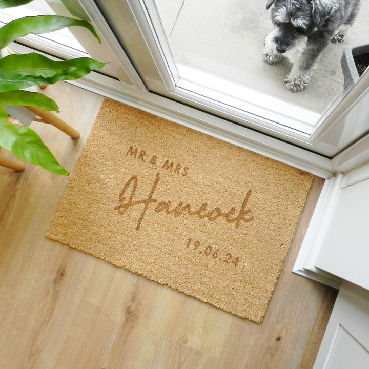 Buy Personalised Couples Rectangle Indoor Doormat available now at www.giftsfinder.co.uk