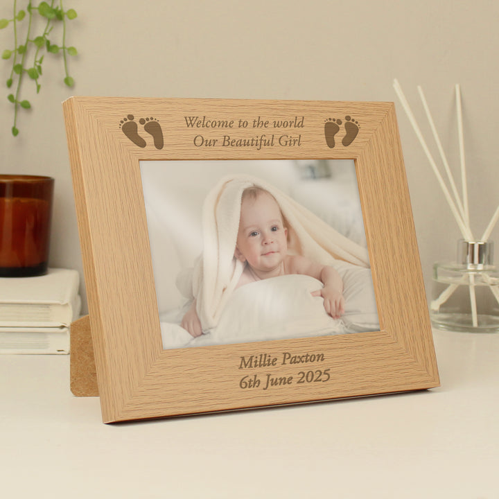 Buy Personalised Baby Feet 7x5 Landscape Wooden Photo Frame available now at www.giftsfinder.co.uk