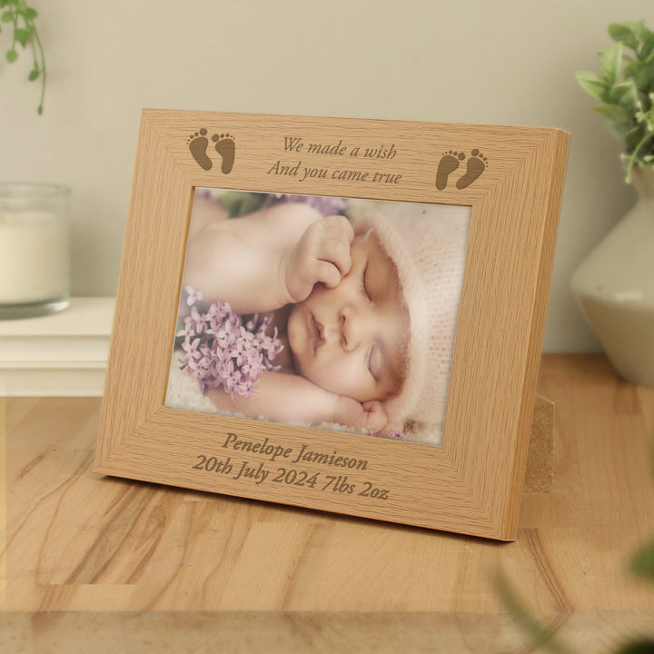 Buy Personalised Baby Feet 7x5 Landscape Wooden Photo Frame available now at www.giftsfinder.co.uk