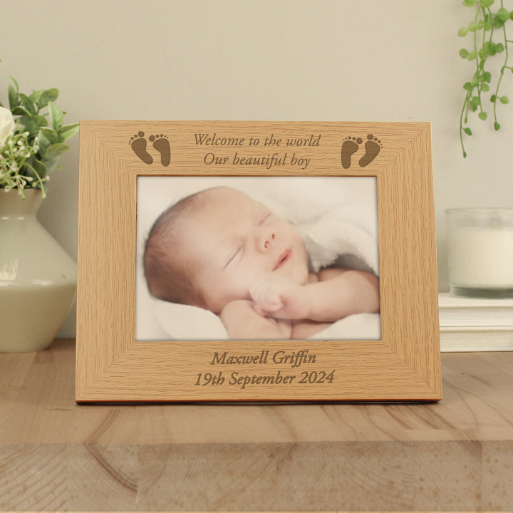 Buy Personalised Baby Feet 7x5 Landscape Wooden Photo Frame available now at www.giftsfinder.co.uk