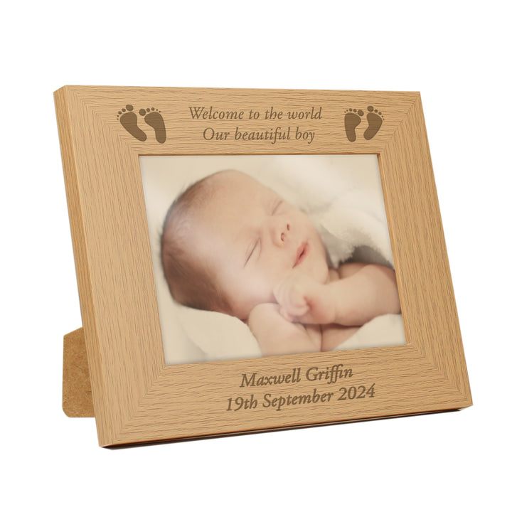 Buy Personalised Baby Feet 7x5 Landscape Wooden Photo Frame available now at www.giftsfinder.co.uk