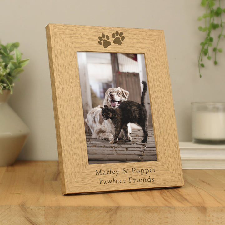 Personalised Paw Prints 5x7 Inch Wooden Photo Frame - part of the Gifts Finder Personalised Photo Frames collection