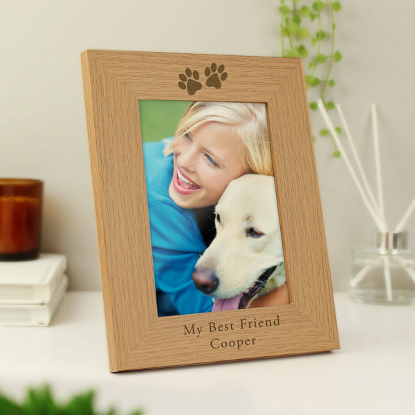 Buy Personalised Paw Prints 5x7 Wooden Photo Frame at www.giftsfinder.co.uk