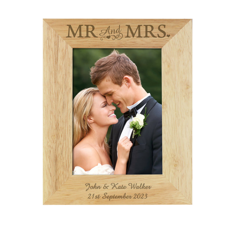 Personalised Mr & Mrs 5x7 Inch Wooden Photo Frame - part of the Gifts Finder Personalised Photo Frames collection