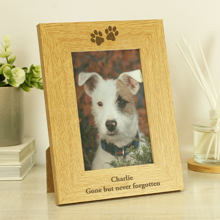 Buy Personalised Oak Finish 4x6 Paw Prints Photo Frame at www.giftsfinder.co.uk