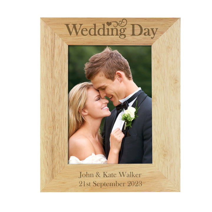 Personalised Wedding Day 5x7 Inch Wooden Photo Frame - part of the Gifts Finder Personalised Photo Frames collection