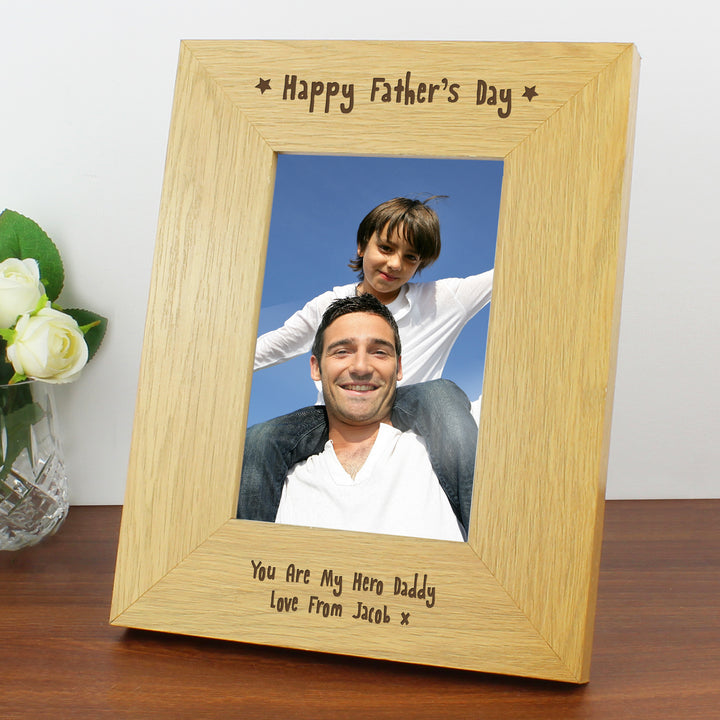 Personalised Oak Finish 4x6 Inch Happy Fathers Day Photo Frame - part of the Gifts Finder Personalised Photo Frames collection