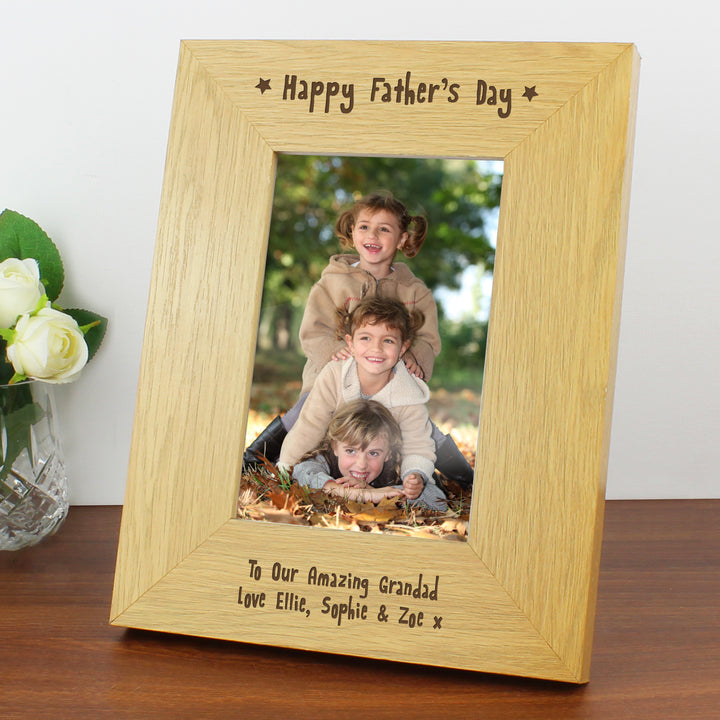 Personalised Oak Finish 4x6 Inch Happy Fathers Day Photo Frame - part of the Gifts Finder Personalised Photo Frames collection